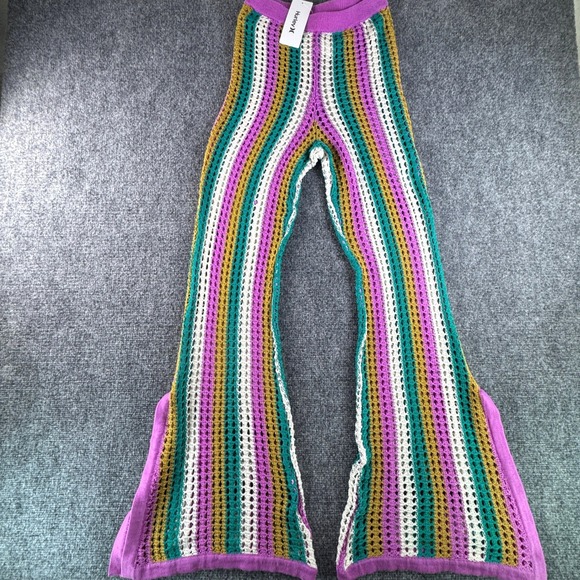Hurley Pants - Crochet Striped Flare Beach Pants Hurley Small Multicolor High Rise Boho